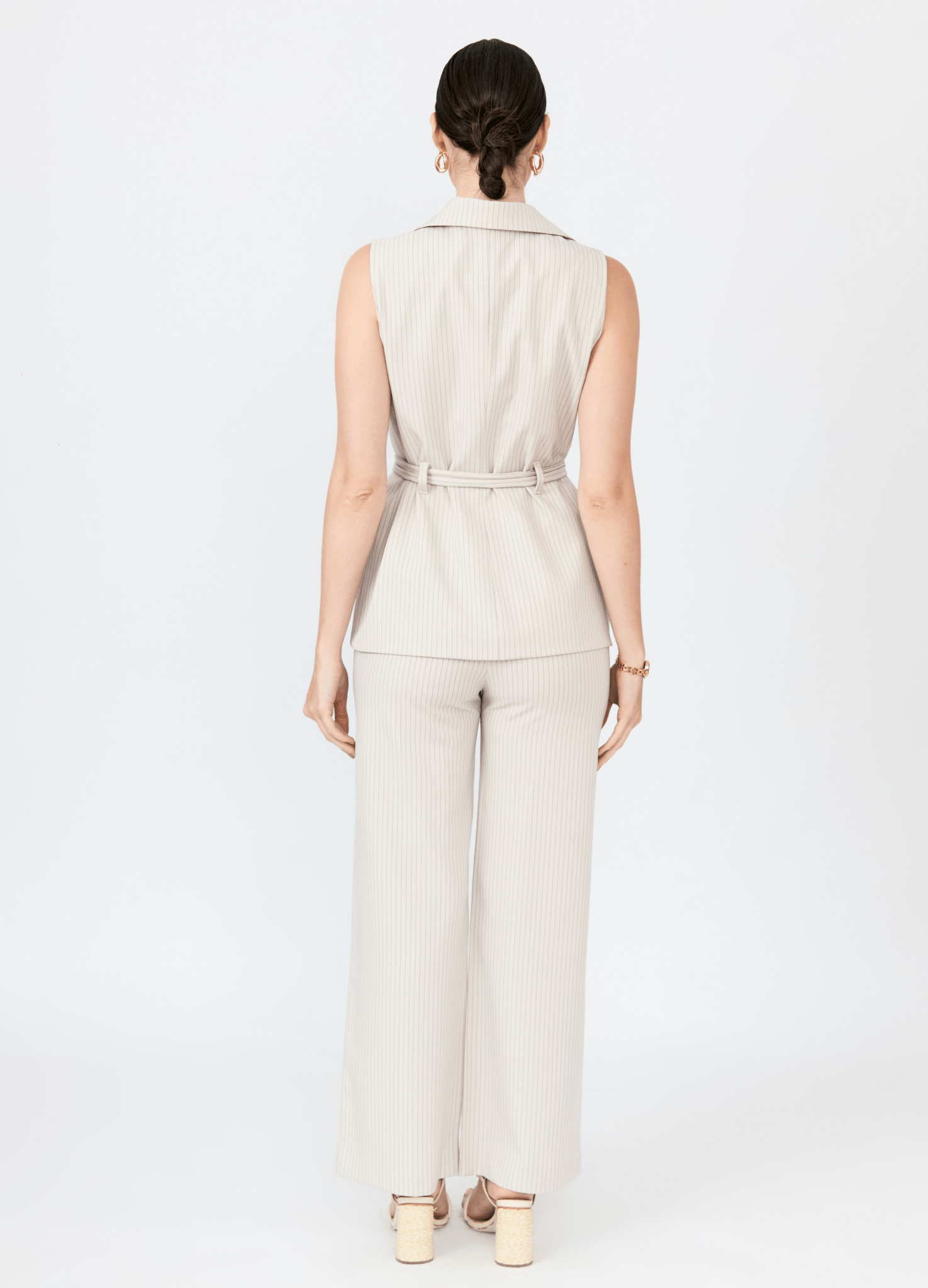 Chaleco largo Antonia a rayas con cinturón