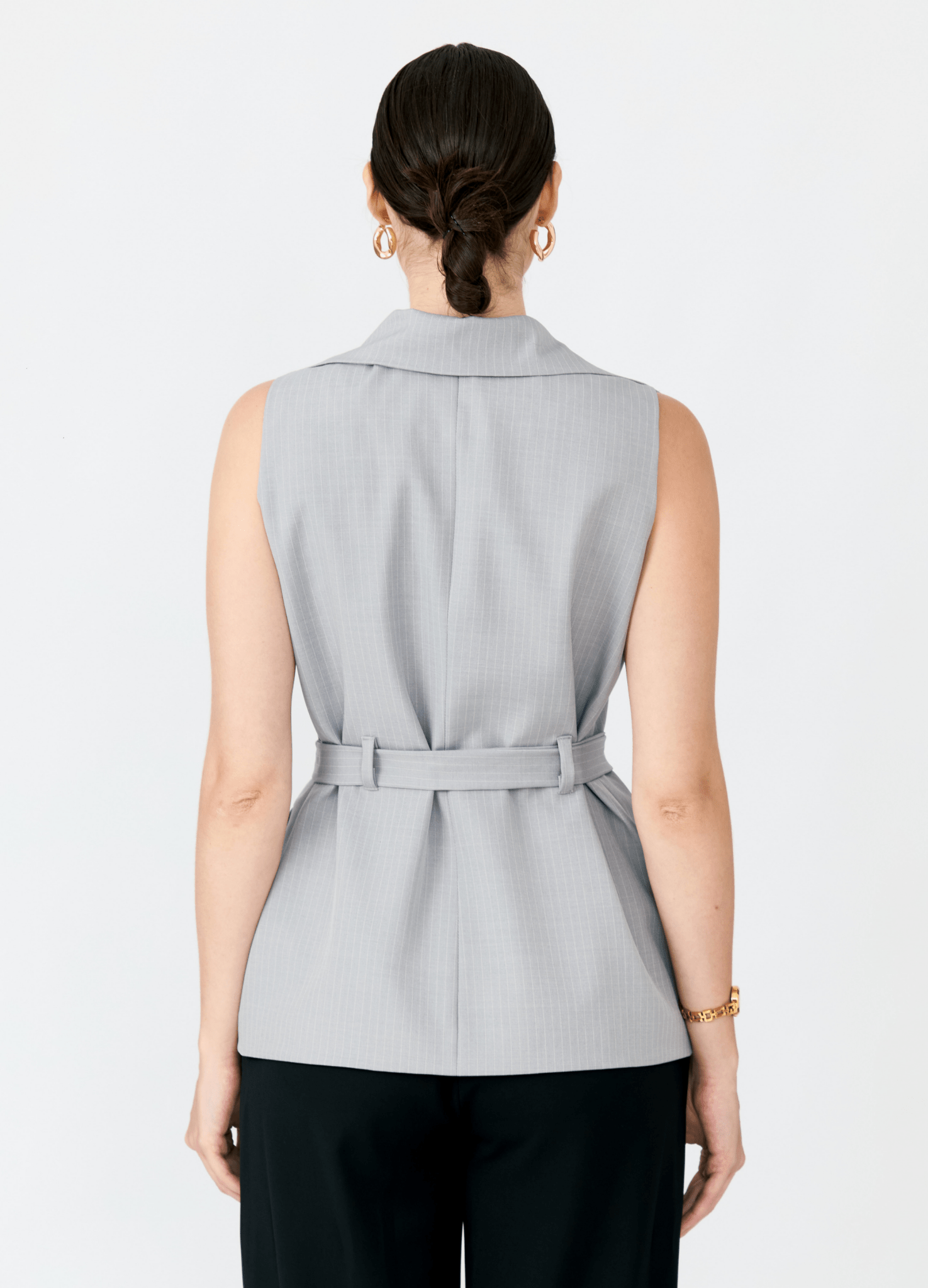 Chaleco largo Antonia a rayas con cinturón