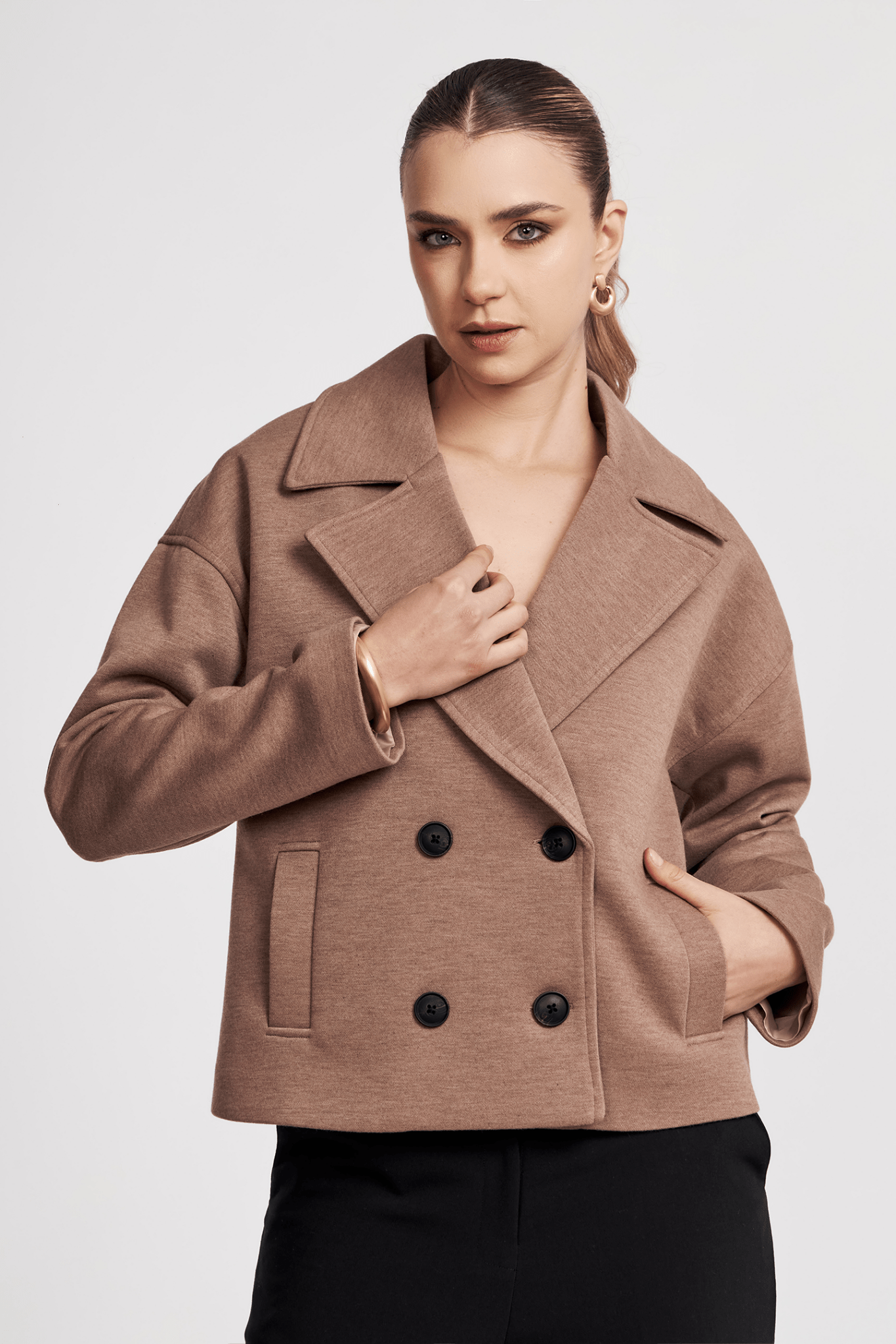 Chaqueta Cassia oversize de paño liviano color beige