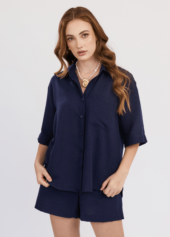 CAMISA ZAIRA MANGA CORTA OVERSIZED - Bembella Perú