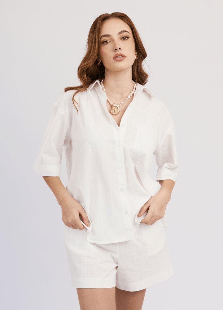 CAMISA ZAIRA MANGA CORTA OVERSIZED - Bembella Perú