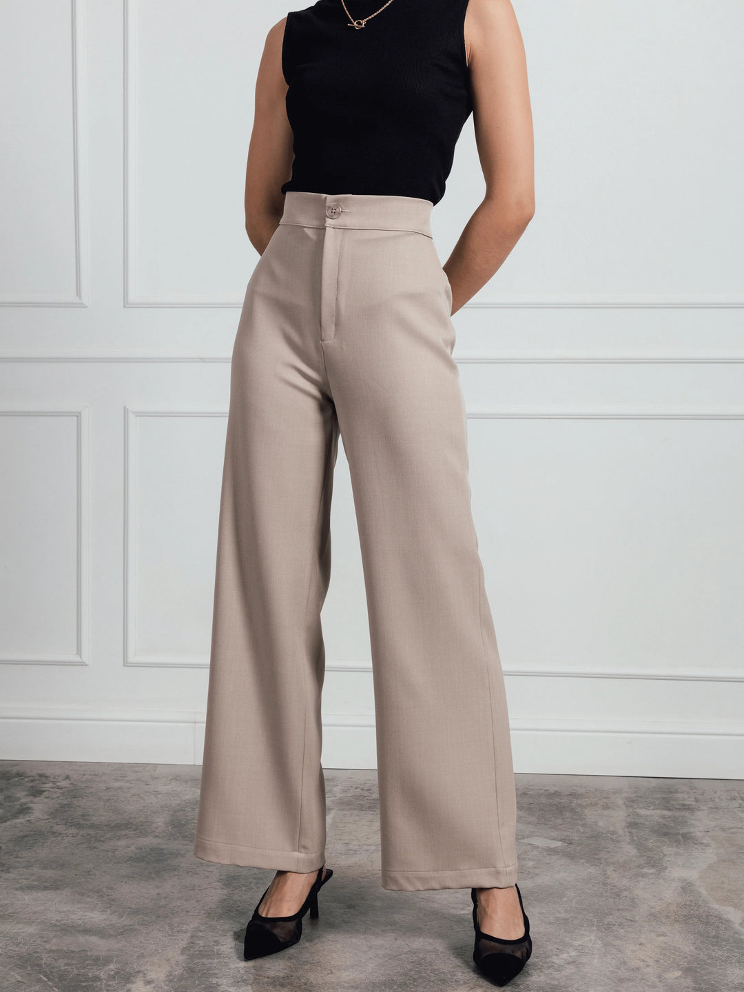 Pantalon lino discount beige mujer