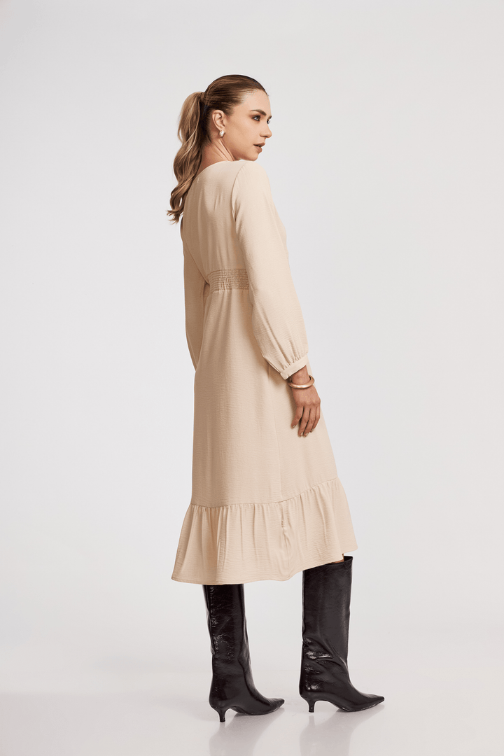 VESTIDO NIVA BOHO ROMÁNTICO FAJÍN FRUNCIDO - Bembella Perú